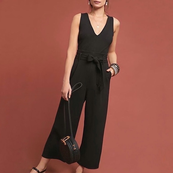 Anthropologie Cathy Structured Wide Leg Sleeveless V Neck Jumpsuit Black XS - Picture 2 of 16